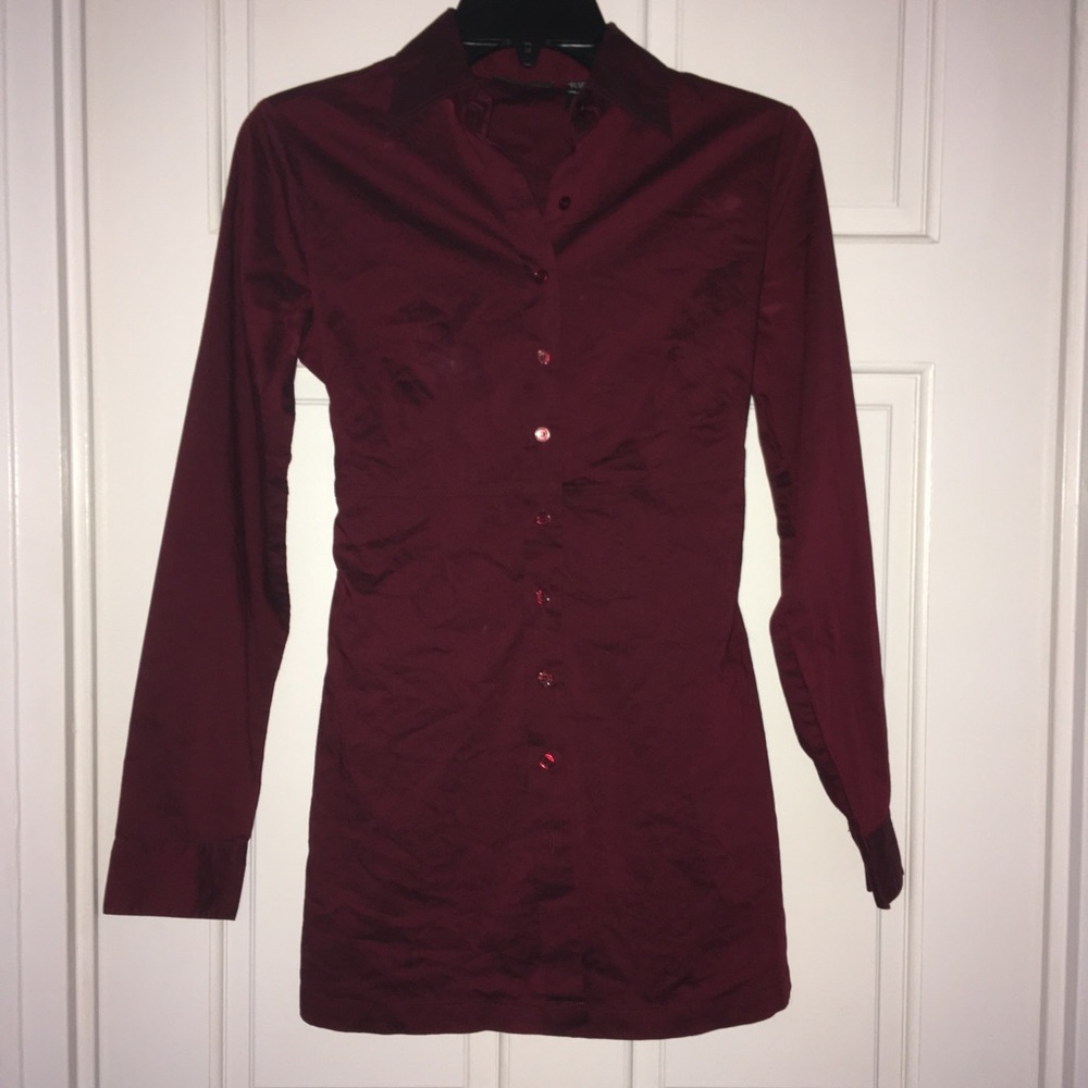 New York & Company long maroon button down shirt